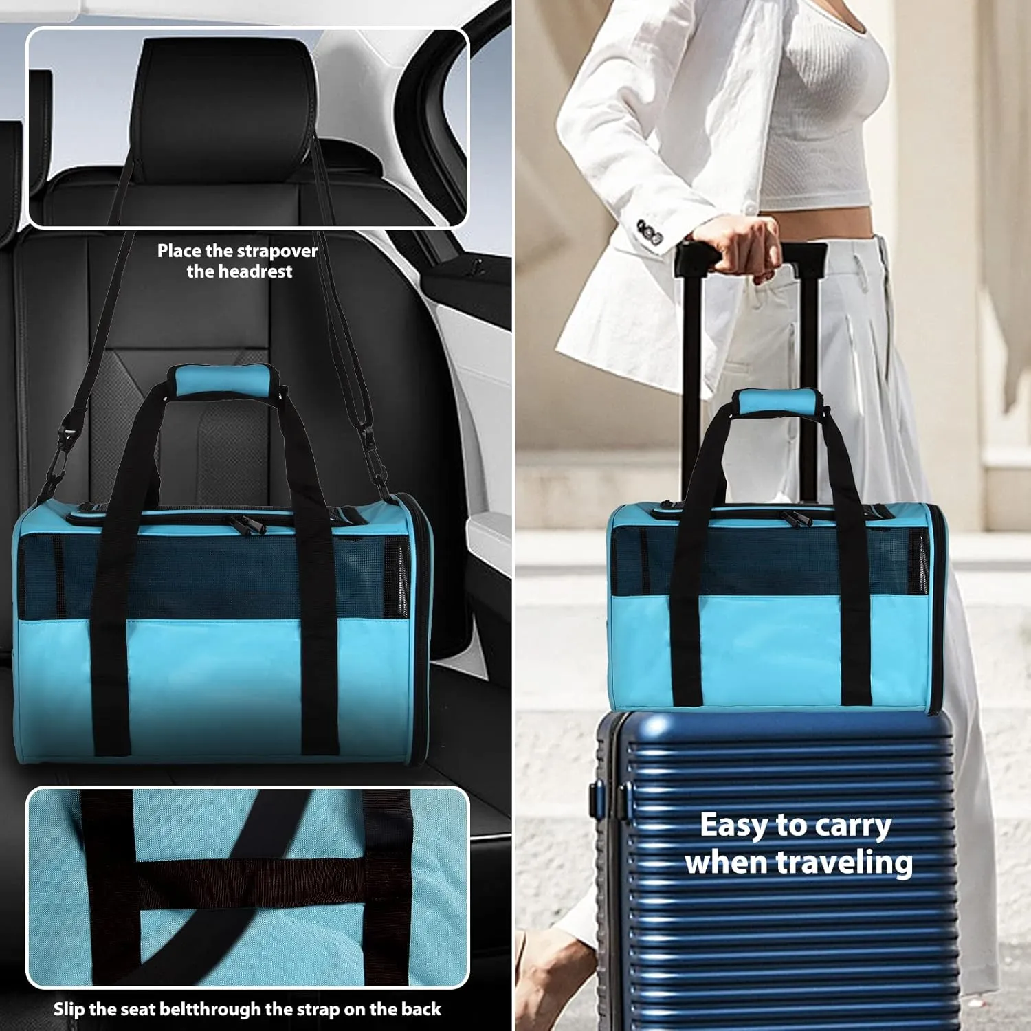 IONRIVER Cat Carriers Soft-Sided Carrier for Small Cats Dogs Puppies Under 15 Lbs,TSA Airline Approved,Collapsible Cat Travel Carrier (Medium,Blue)