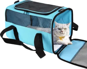 IONRIVER Cat Carriers Soft-Sided Carrier for Small Cats Dogs Puppies Under 15 Lbs,TSA Airline Approved,Collapsible Cat Travel Carrier (Medium,Blue)