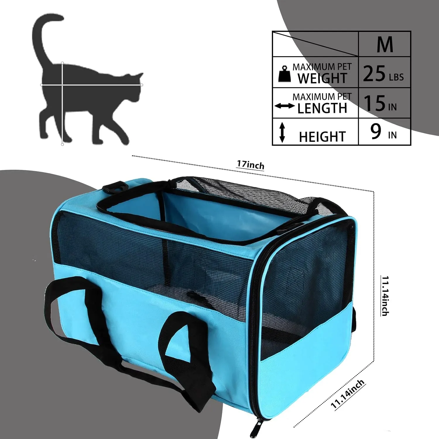 IONRIVER Cat Carriers Soft-Sided Carrier for Small Cats Dogs Puppies Under 15 Lbs,TSA Airline Approved,Collapsible Cat Travel Carrier (Medium,Blue)
