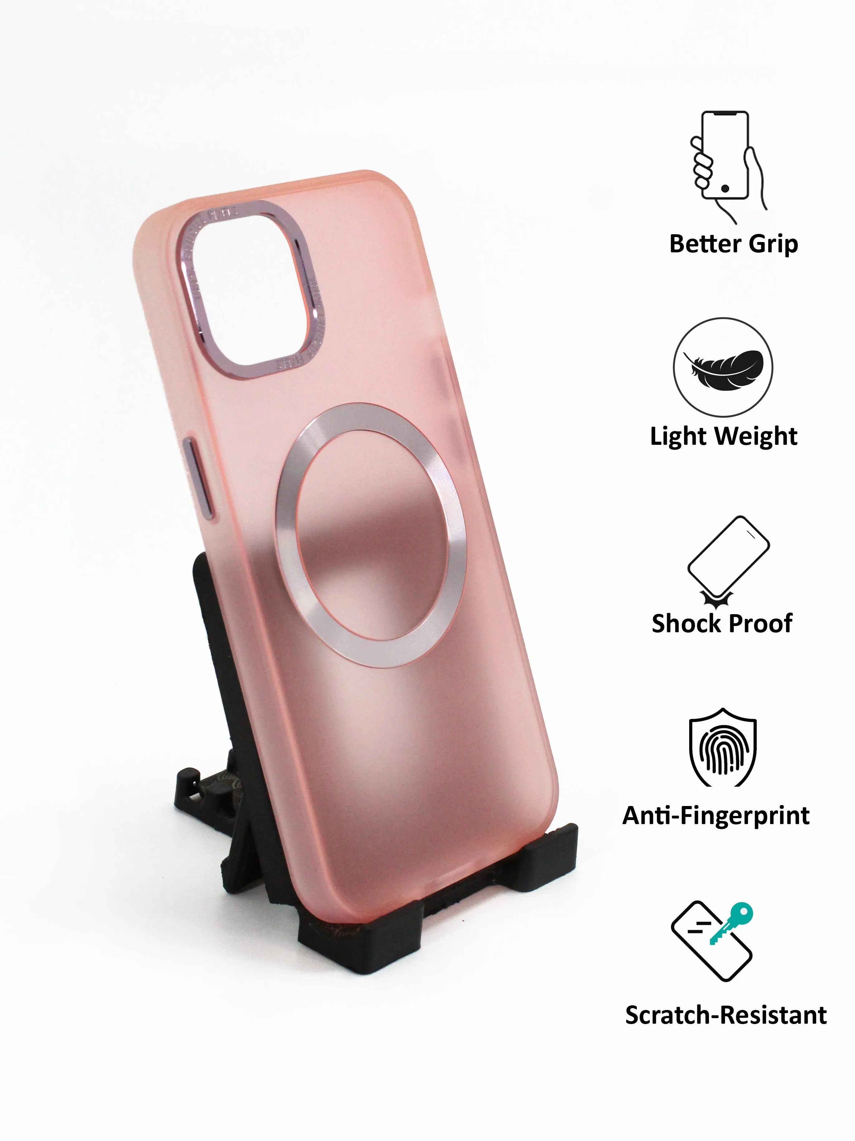 IPhone Premium Soft Polycarbonate Transparent Case/Cover | Magsafe Wireless Magnetic Support, Pink Color