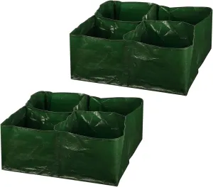 iPower 23-Gallon Plastic Raised Plant Grow Bag Garden Planting Bed with 4 Divided Grids Tomato Square Planter Pots Containers, for Vegetables and Flowers, 2 Packs