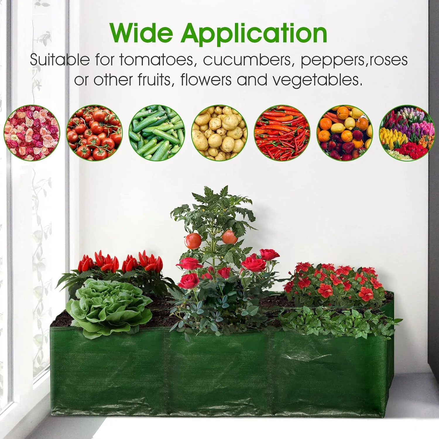 iPower PE Garden Planting Bed 35-Gallon Heavy Duty Plastic Raised Plant Grow Bag with 6 Partition Grids Potato Tomato Rectangle Planter Pots Containers, for Vegetables, Fruits, Flowers, 4 Packs