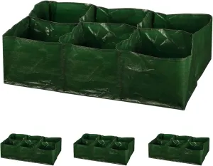 iPower PE Garden Planting Bed 35-Gallon Heavy Duty Plastic Raised Plant Grow Bag with 6 Partition Grids Potato Tomato Rectangle Planter Pots Containers, for Vegetables, Fruits, Flowers, 4 Packs