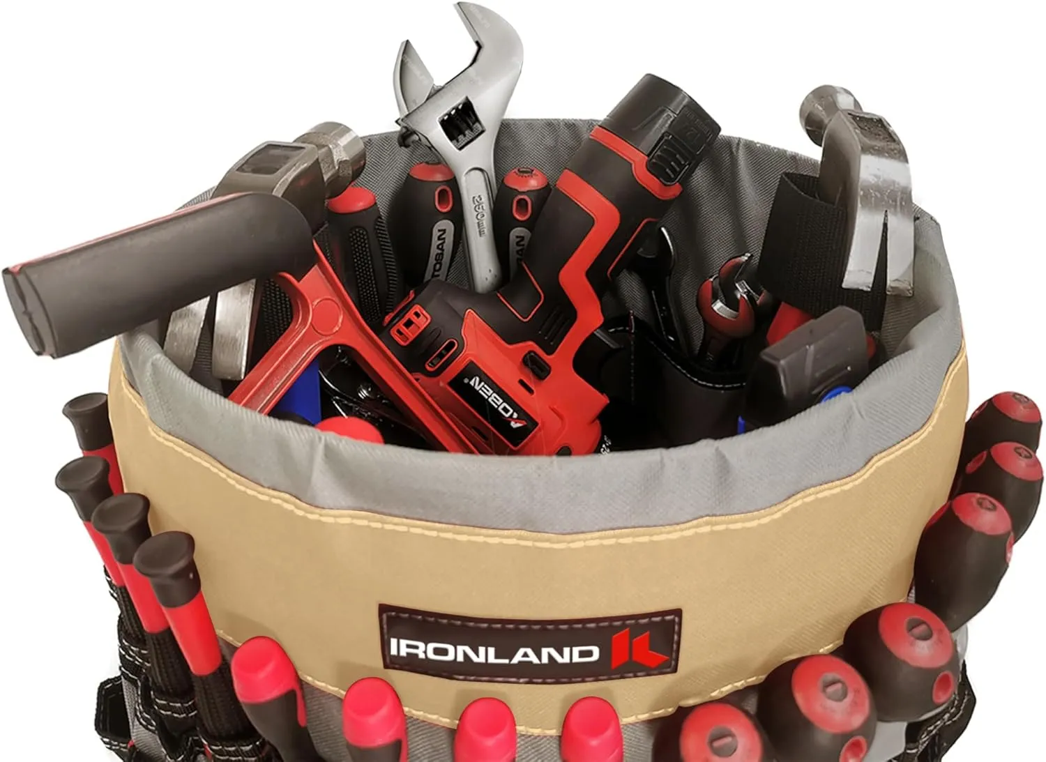 IRONLAND Bucket Tool Organizer Fit 3.5-5 Gallon Bucket, 51 Pockets, Bucket Tool Caddy Organization for Garden, Construction, Carpenter, Electrician, Builder Kah & Black