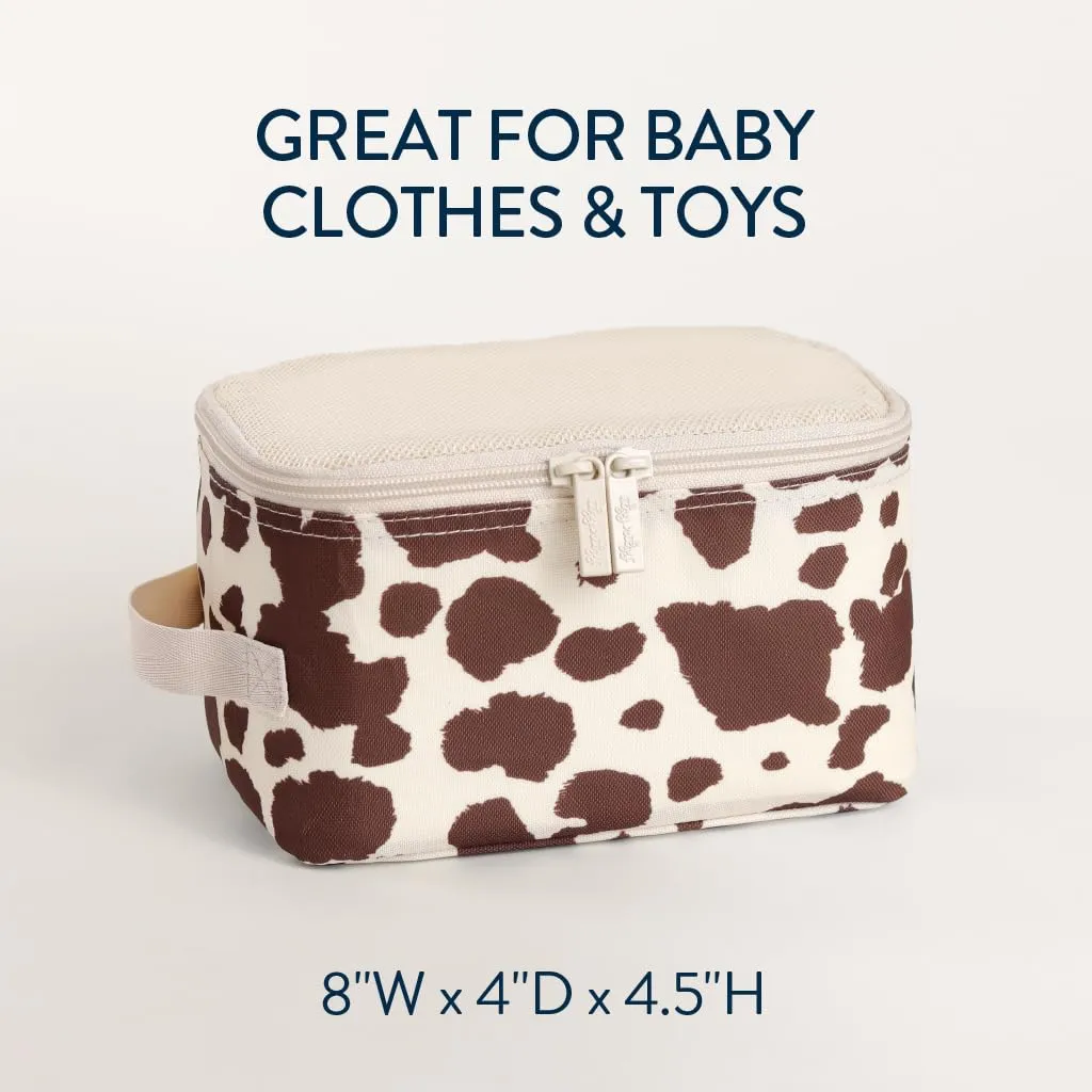 Itzy Ritzy Packing Cubes for Travel Set of 3 Packing Organizers; Each Travel Cube Features a Mesh Top, Double Zippers and a Fabric Handle (Cow Print)