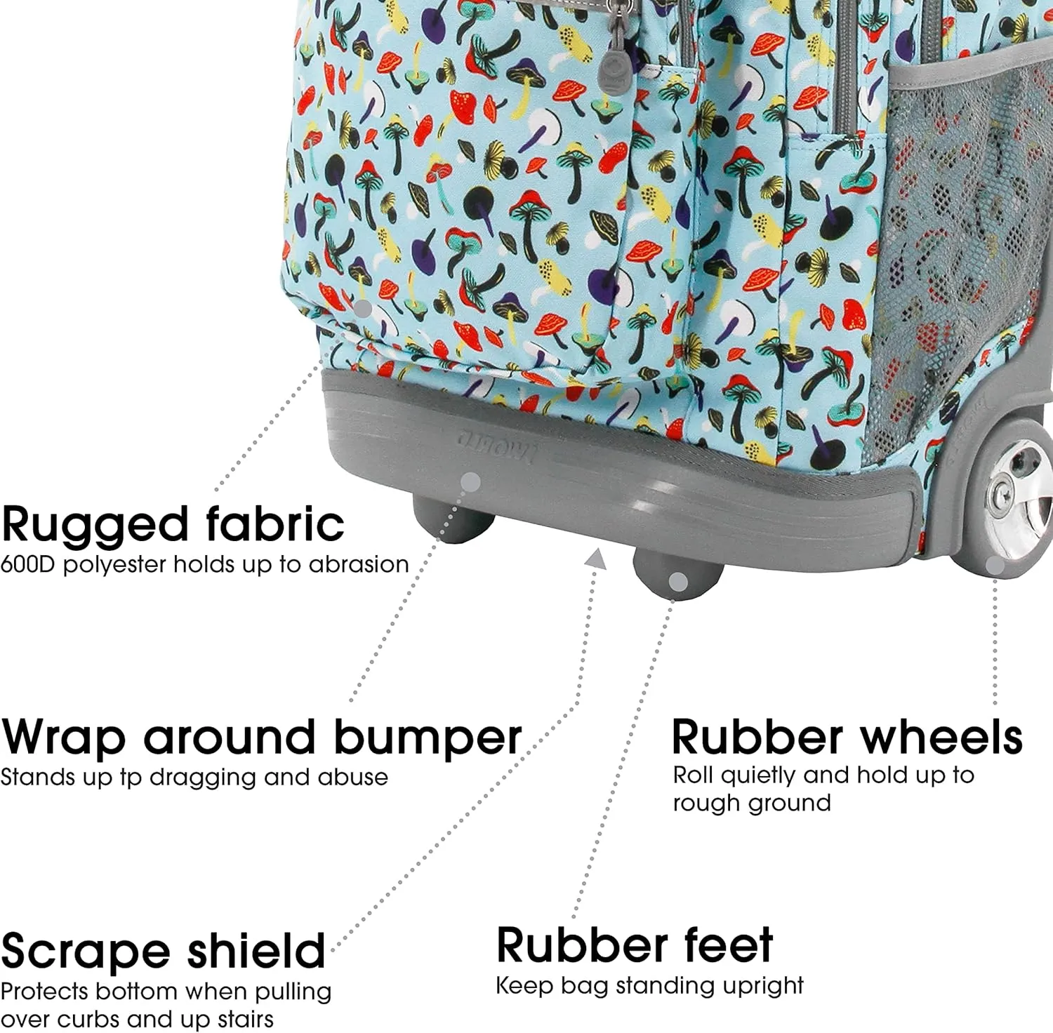 J World New York Sundance Rolling Backpack Girl Boy Roller Bookbag, Skyshroom, 20 Inch
