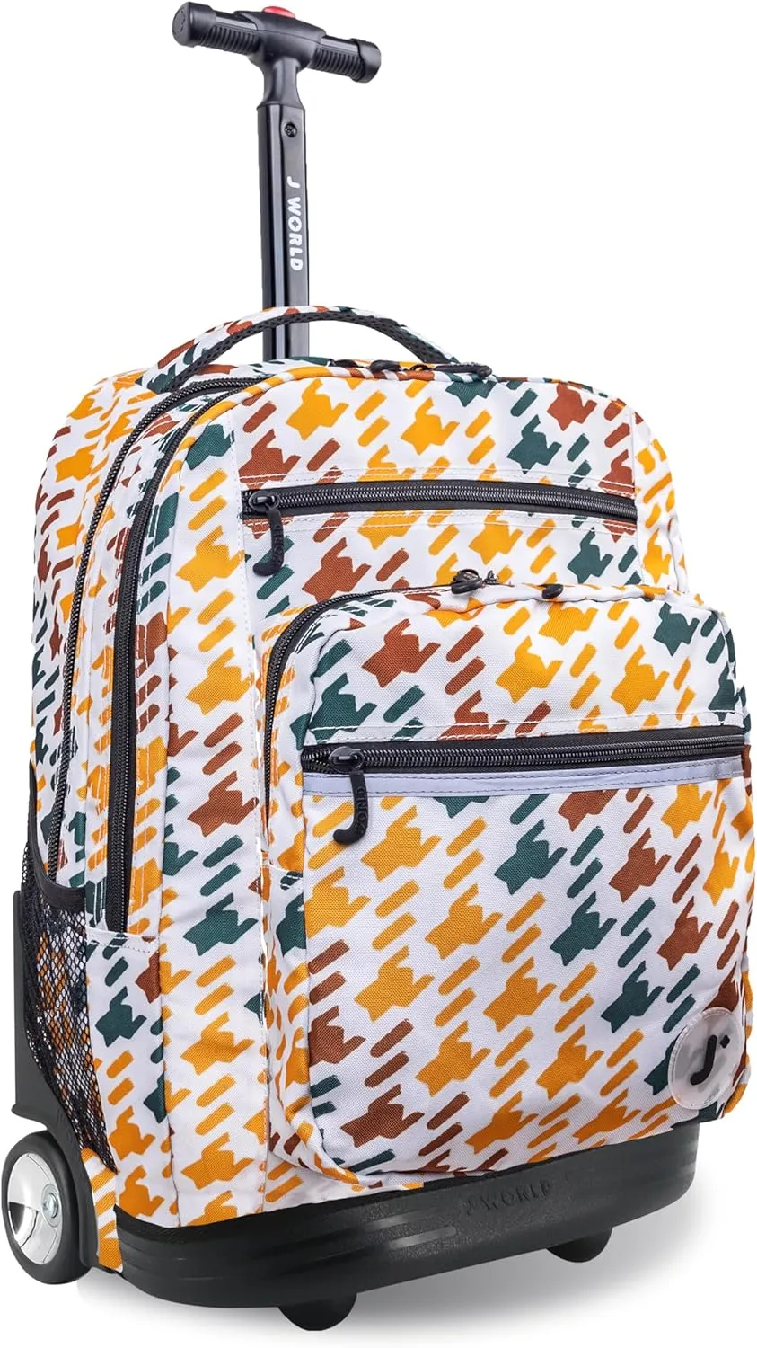 J World New York Sundance Rolling Backpack Girl Boy Roller Bookbag, Vivid Tweed, 20 Inch