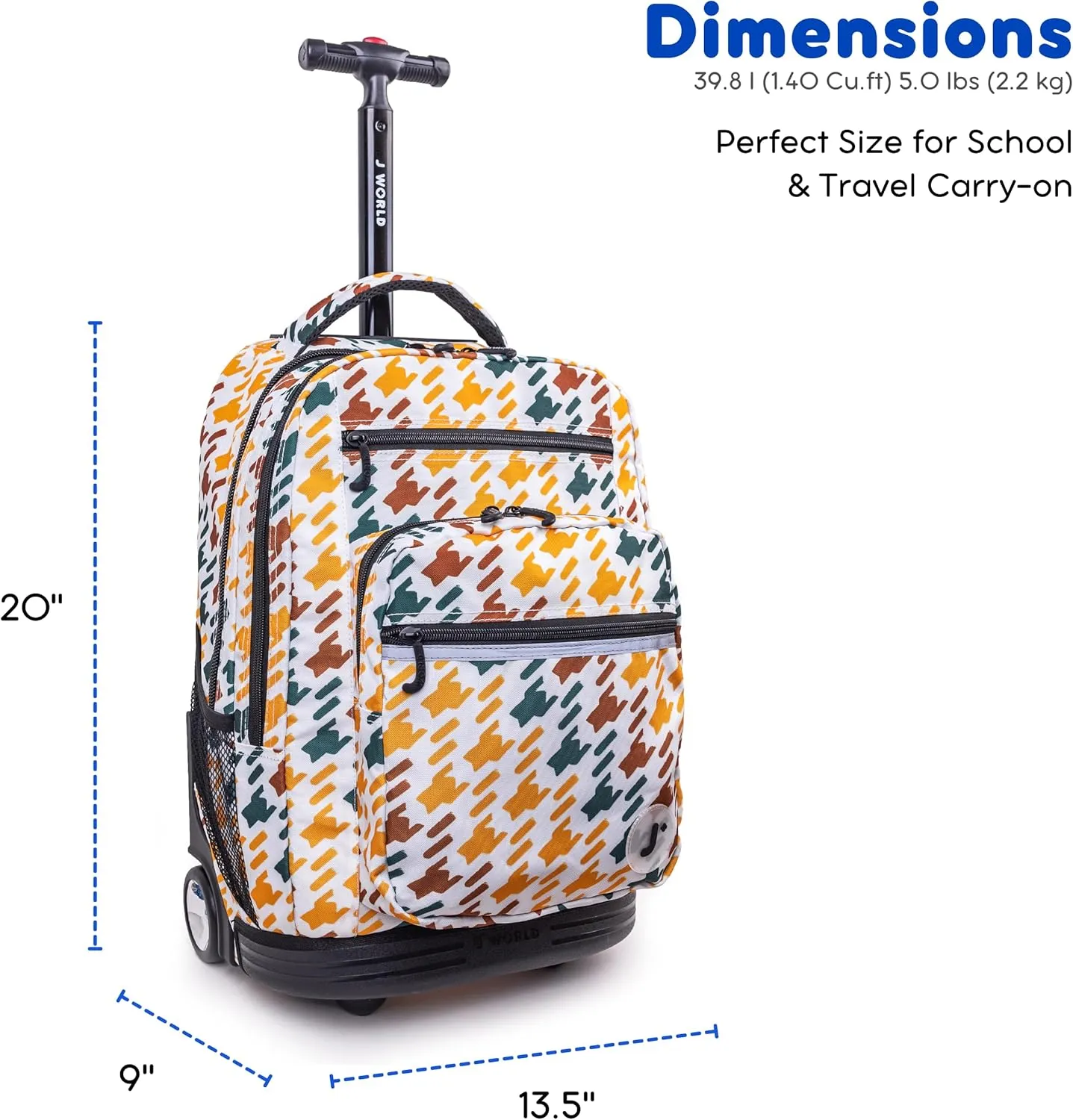 J World New York Sundance Rolling Backpack Girl Boy Roller Bookbag, Vivid Tweed, 20 Inch