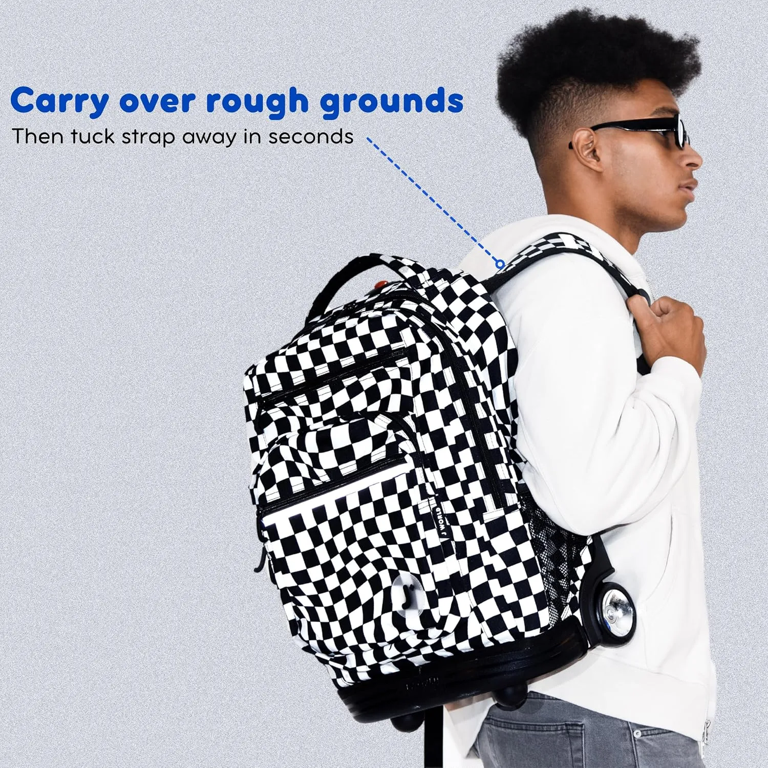 J World New York Sundance Rolling Backpack Girl Boy Roller Bookbag, Vivid Tweed, 20 Inch