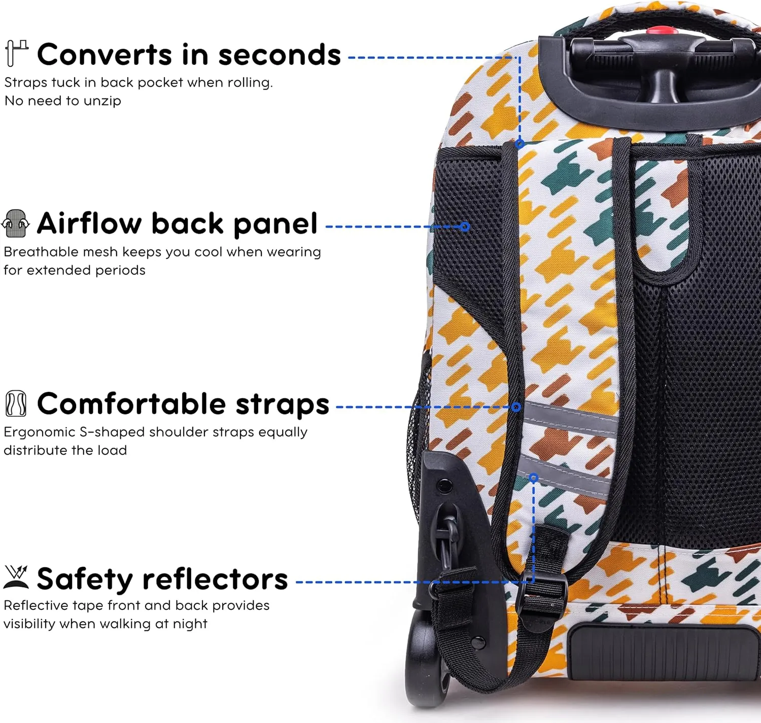 J World New York Sundance Rolling Backpack Girl Boy Roller Bookbag, Vivid Tweed, 20 Inch