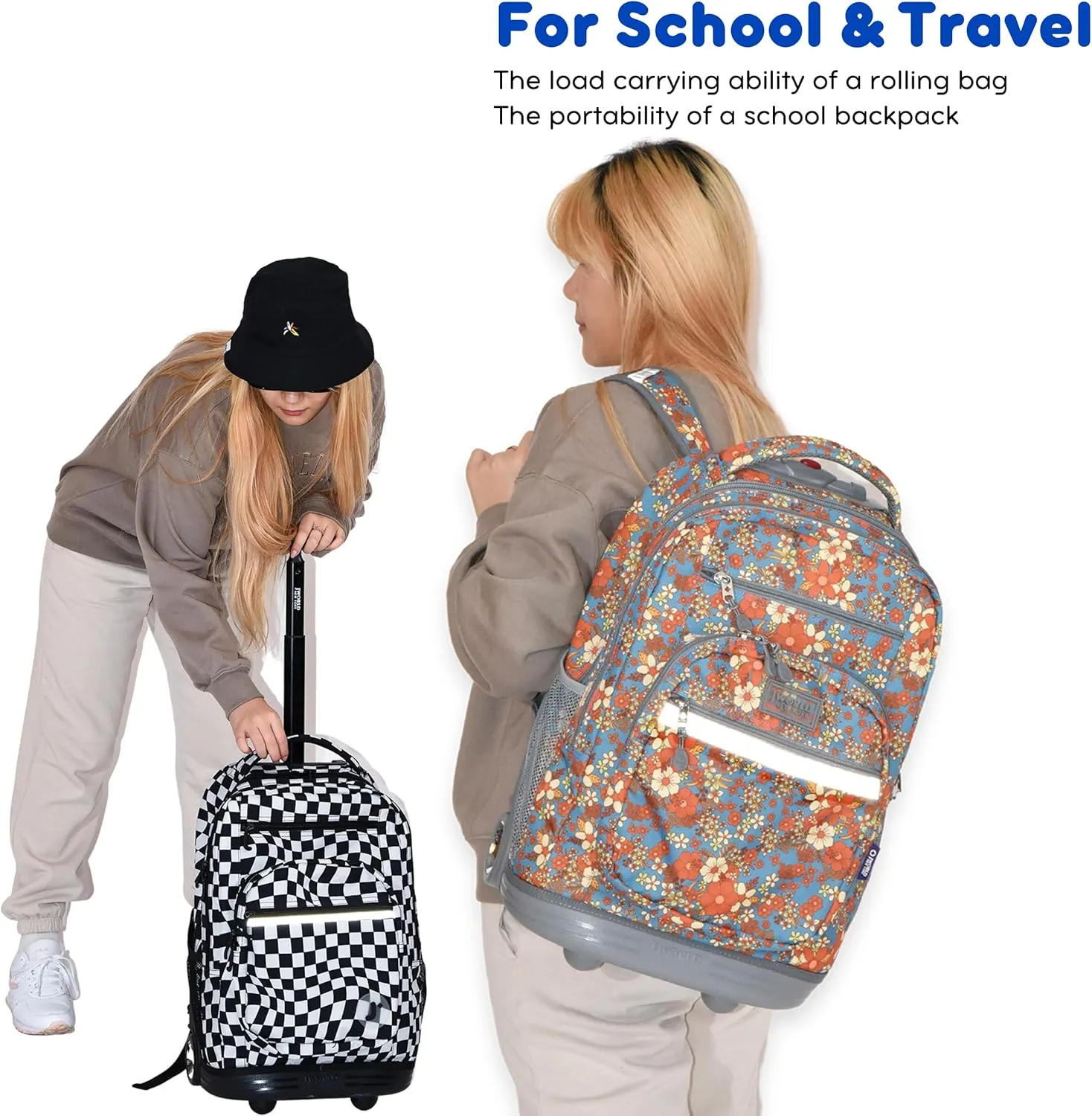 J World New York Sundance Rolling Backpack Girl Boy Roller Bookbag, Vivid Tweed, 20 Inch