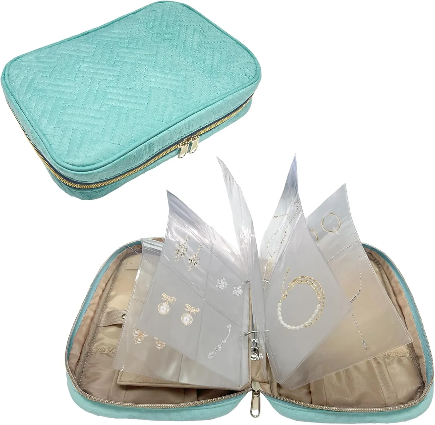Jewelry Organizer Case Portable Travel Jewelry Storage Bag for Necklaces, Earrings, Rings, Bracelets, Watch，Women Traveling (Green)