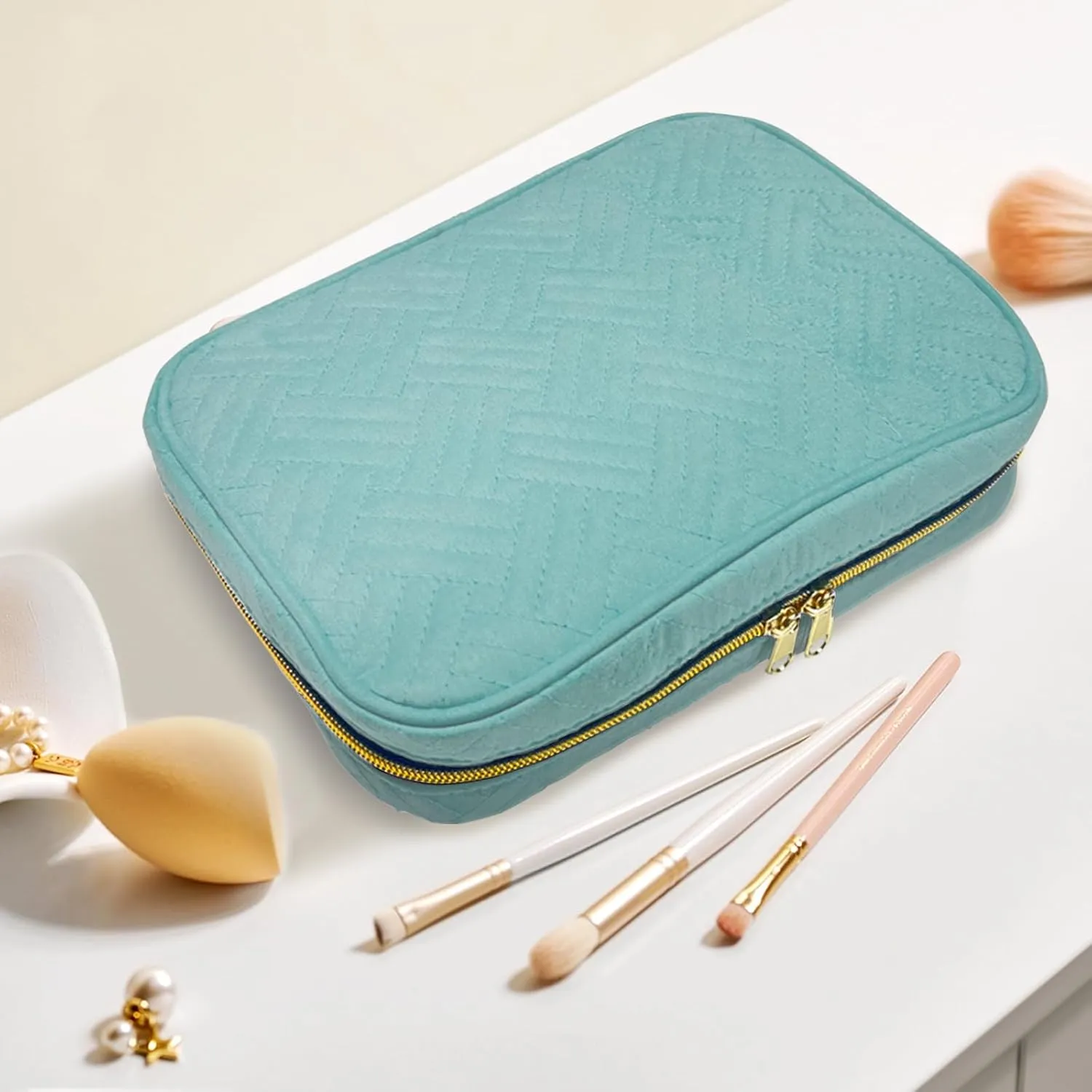 Jewelry Organizer Case Portable Travel Jewelry Storage Bag for Necklaces, Earrings, Rings, Bracelets, Watch，Women Traveling (Green)