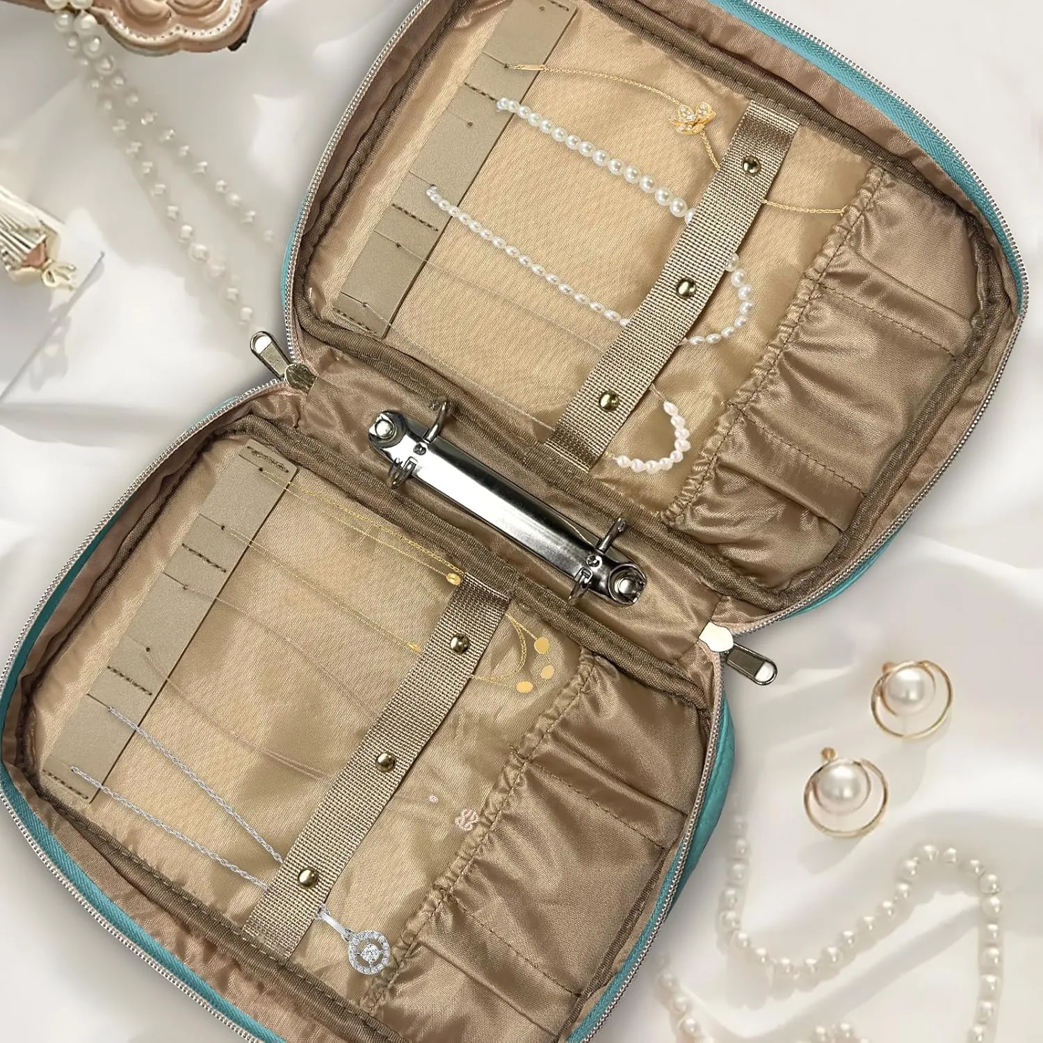 Jewelry Organizer Case Portable Travel Jewelry Storage Bag for Necklaces, Earrings, Rings, Bracelets, Watch，Women Traveling (Green)