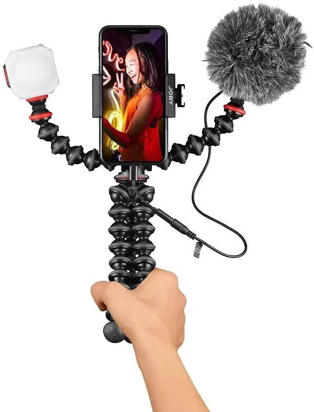 JOBY GorillaPod Mobile Vlogging Kit (Smartphone Rig, Wavo Mobile Mic, Beamo Mini LED Light) Flexible Tripod, Phone Holder, Vlog Microphone, Vlog Light, Vlogging Camera Kit, Content Creator