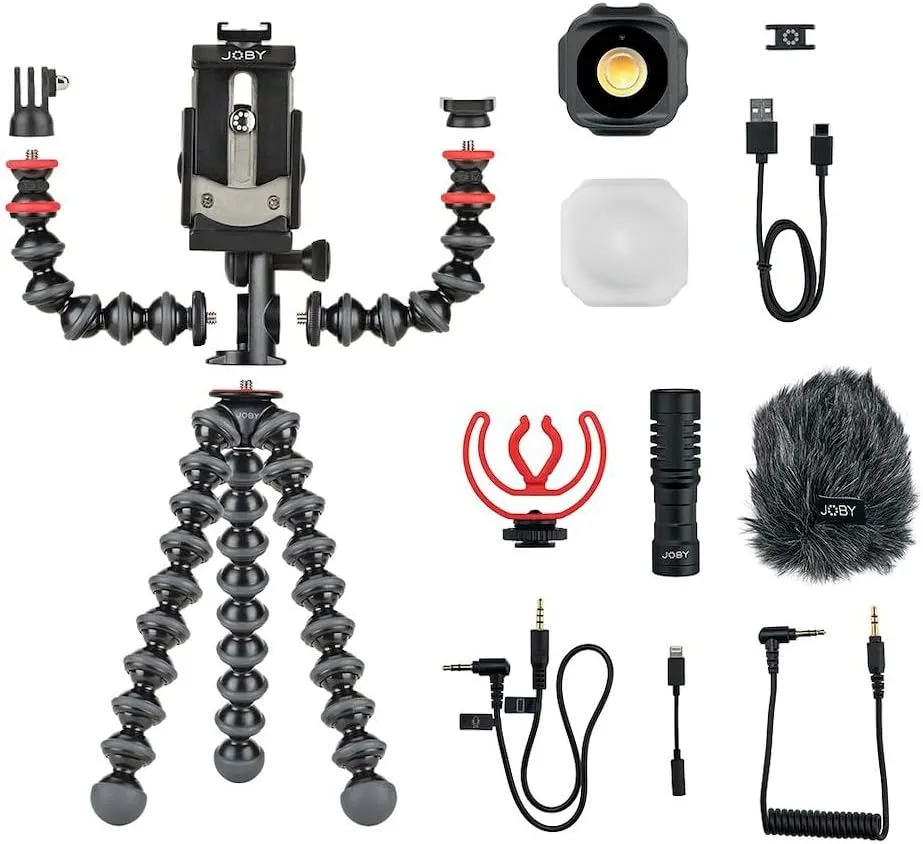JOBY GorillaPod Mobile Vlogging Kit (Smartphone Rig, Wavo Mobile Mic, Beamo Mini LED Light) Flexible Tripod, Phone Holder, Vlog Microphone, Vlog Light, Vlogging Camera Kit, Content Creator