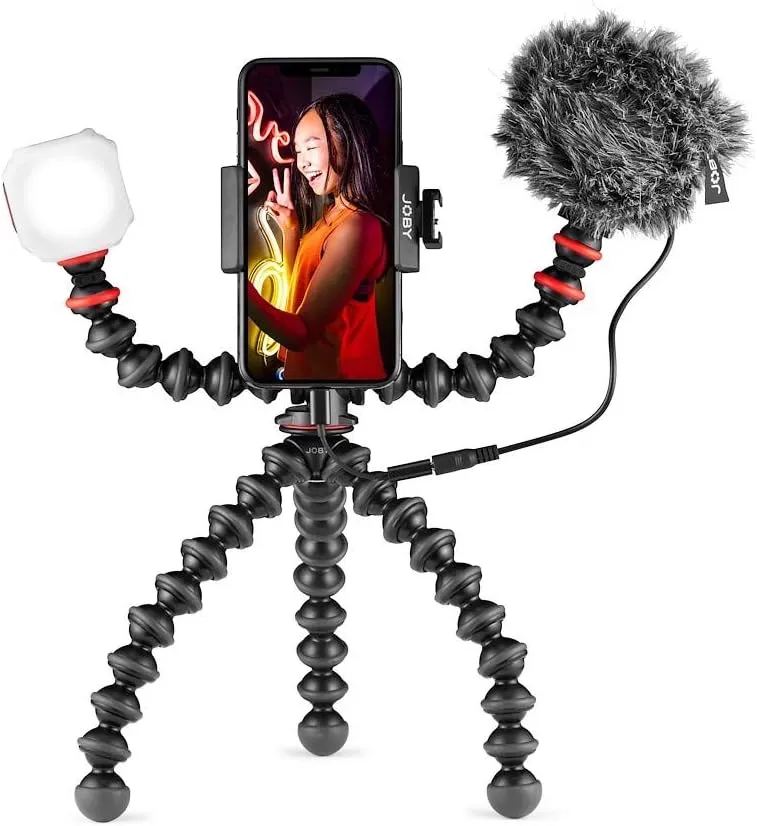 JOBY GorillaPod Mobile Vlogging Kit (Smartphone Rig, Wavo Mobile Mic, Beamo Mini LED Light) Flexible Tripod, Phone Holder, Vlog Microphone, Vlog Light, Vlogging Camera Kit, Content Creator