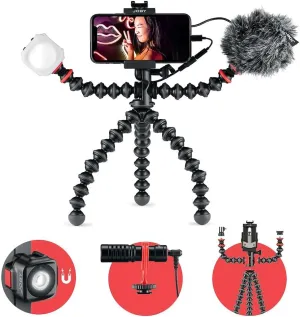 JOBY GorillaPod Mobile Vlogging Kit (Smartphone Rig, Wavo Mobile Mic, Beamo Mini LED Light) Flexible Tripod, Phone Holder, Vlog Microphone, Vlog Light, Vlogging Camera Kit, Content Creator