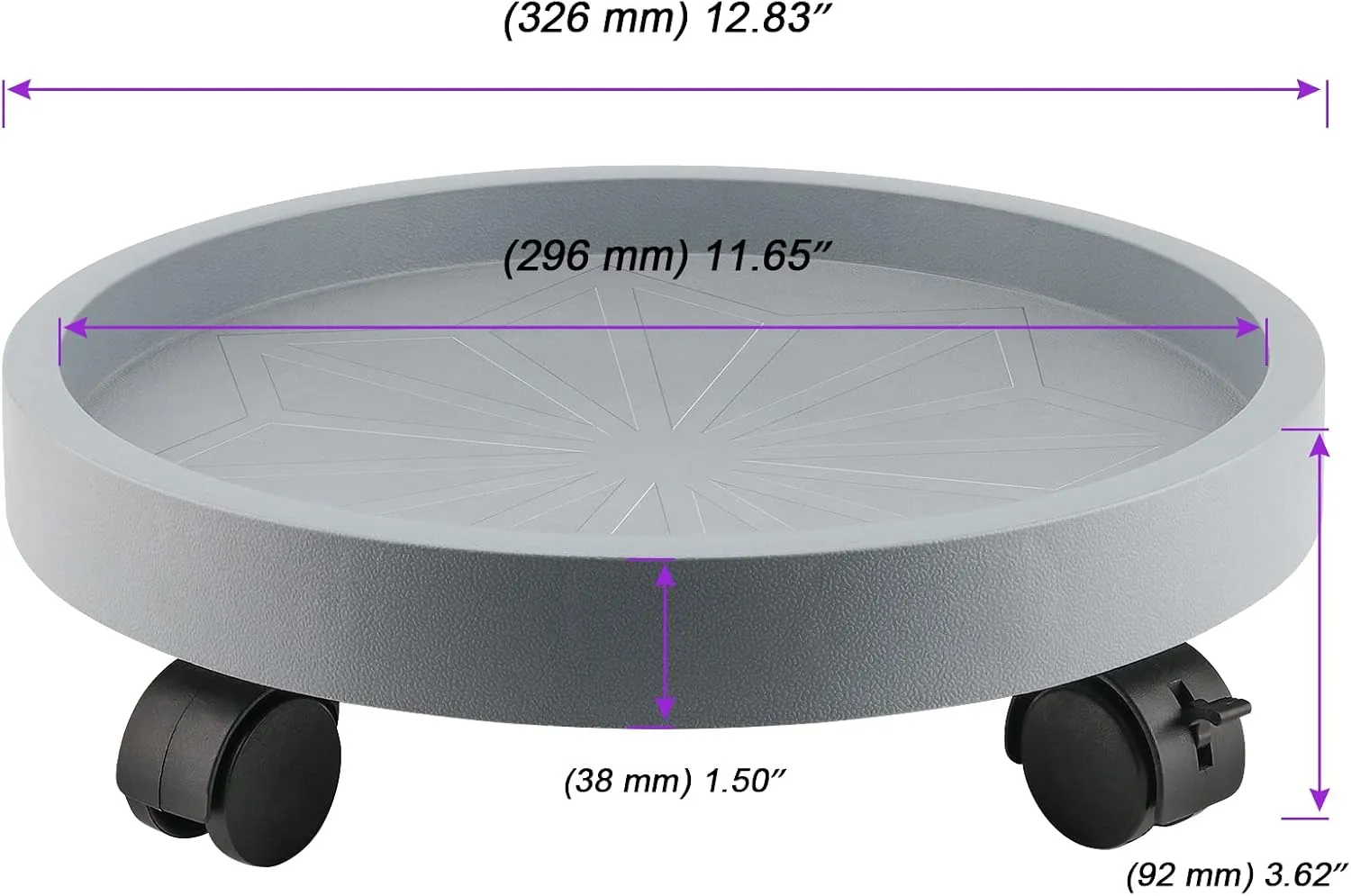 JOIKIT 4 Pack 13 Inch Round Plant Caddy with 4 Lockable Wheels, 132 Lbs Capacity Heavy Duty Rolling Plant Stand, Wheeled Planter Saucer Tray Trolley for 11.8 Inch Planter Pot Indoor Outdoor, Grey