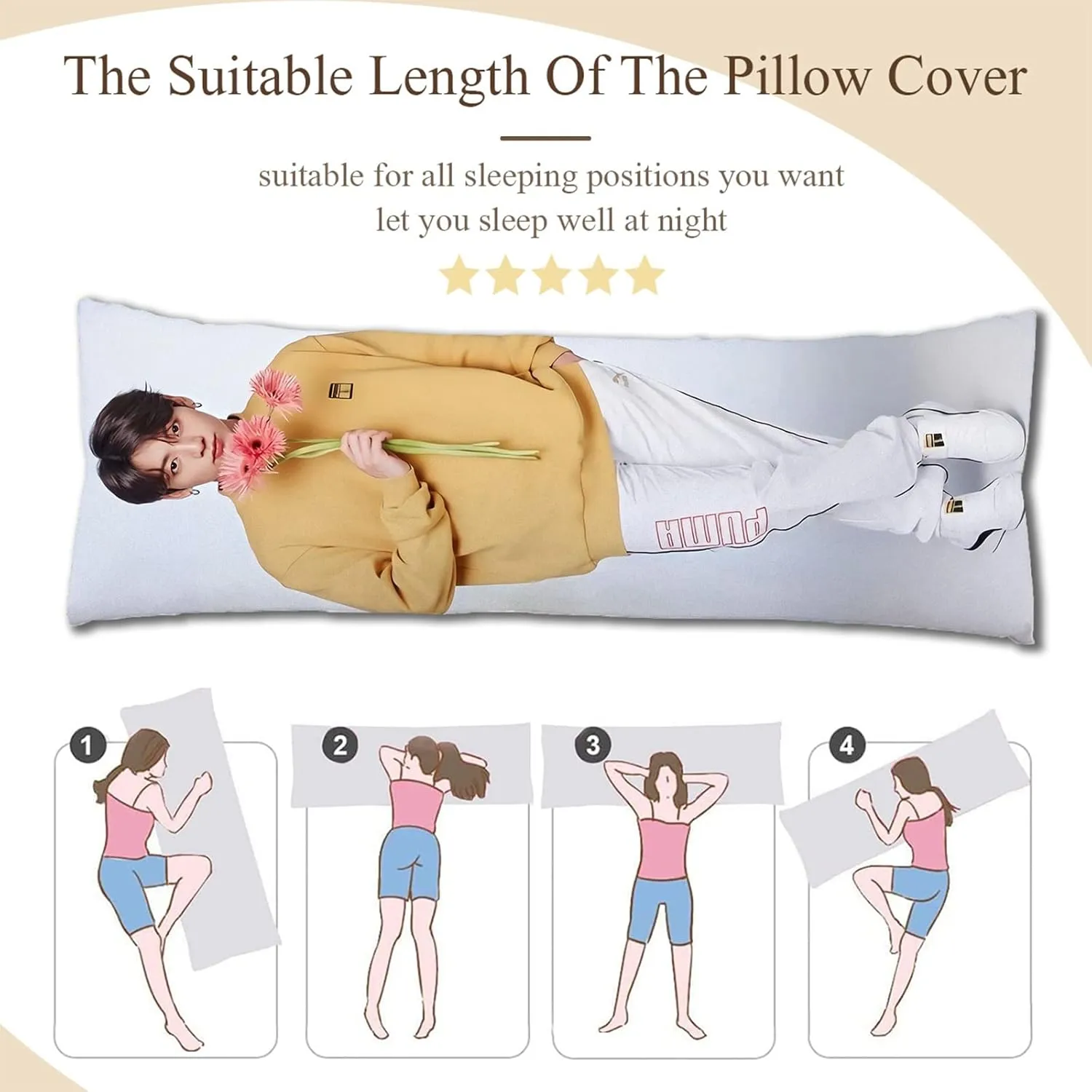 Jungkook Hug Body Pillow Case Singger Pillowcase Cover for Fans 20"x59"(50x150cm)