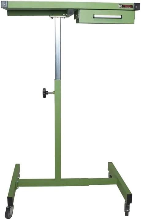 K Tool International 75108 Adjustable Tear Down Work Table with Drawer for Garages, Repair Shops, and DIY, Portable, (4) 2" Swivel Casters, 200 Pound Capacity, Rubber Corners, Heavy Duty Steel, Green