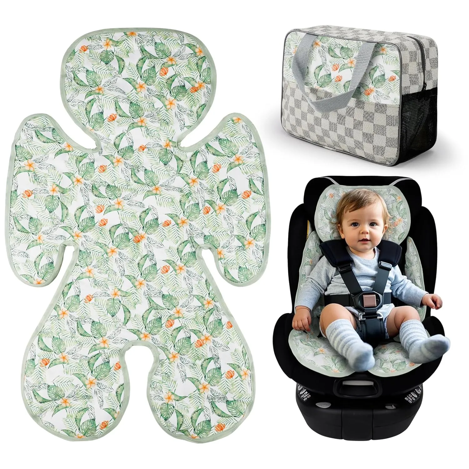 KAKIBLIN Baby Car Seat Cooling Pad,Universal Double Sided Ice Car Seat Cooler Pad for Baby Children and Kids,Durable Gel Babies Cooling Mat Cushion for Stroller,Chair,Keep Cool in Summer (Green Plant)