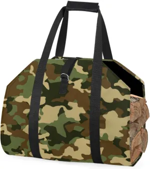 KAMICURE® Firewood Carrier Bag with Handles Wood Sling Carrier Canvas Waxed Large Firewood Holder Fire log Carrier Firewood Storage Bag Wood Hauler for firewood Outdoor Camouflage/Green (camouflage)