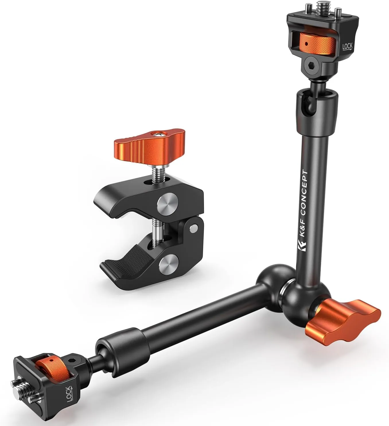 K&F Concept 11" Magic Arm with Super Clamp, Magic Arm Clamp Kit with 1/4" & 3/8" Thread Screw, Articulating Friction Arm with Cold Shoe Clamp Mount for Monitor, LED Light, Webcam, Action Camera