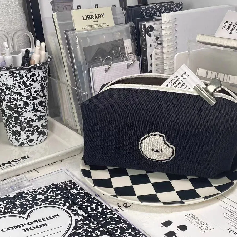 Kawaii Black Puppy Pencil Pouch 🐾✨ - Large Capacity Stationery Organizer for School & Office!
