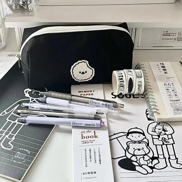 Kawaii Black Puppy Pencil Pouch 🐾✨ - Large Capacity Stationery Organizer for School & Office!