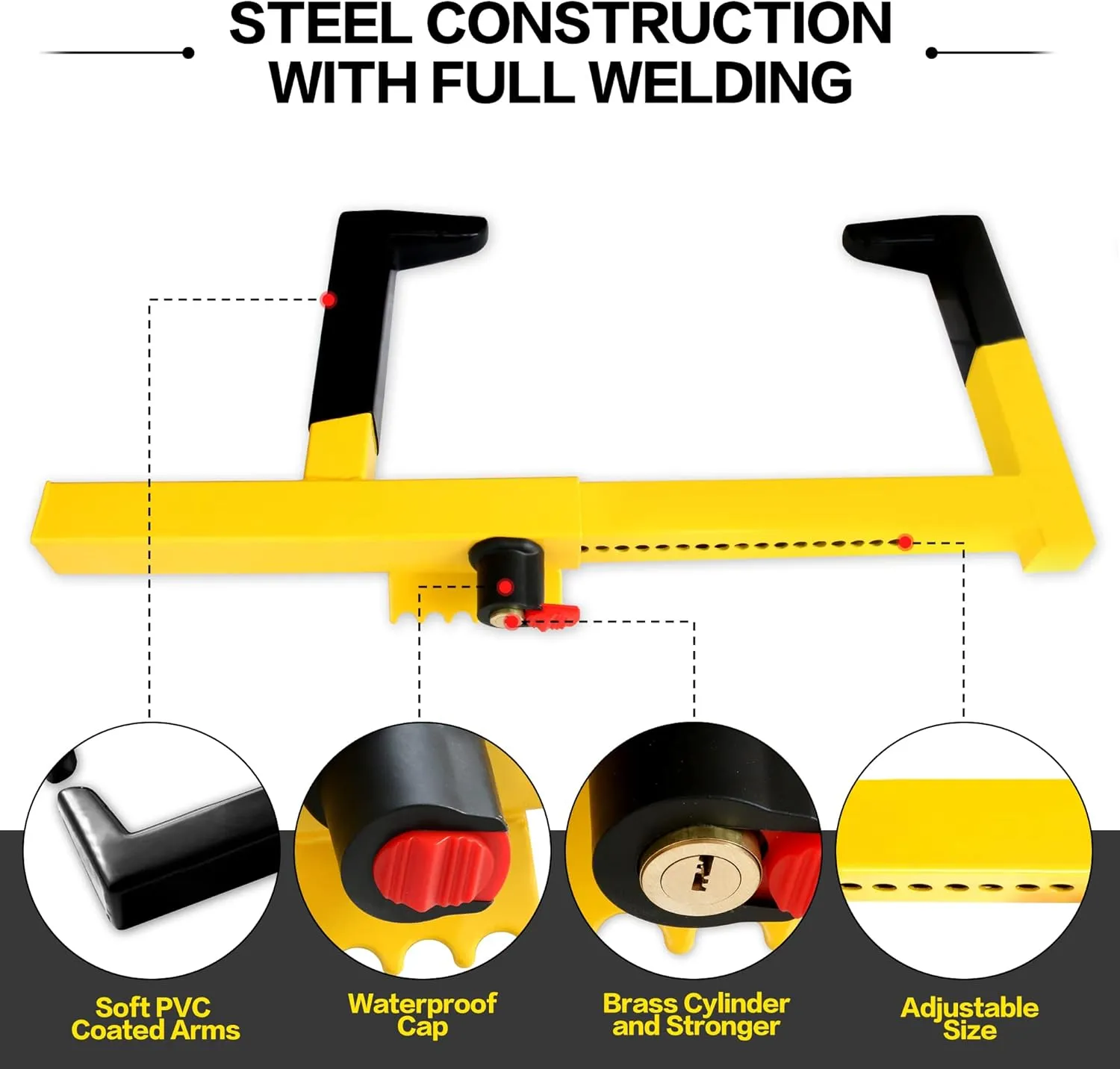 KAYCENTOP Wheel Lock Clamp Security Tire Lock Anti Theft for Max 15.5 inch Tire Width Universal Car Wheel Lock for Trailers SUV Boats Motorcycles Golf Cart Yellow/Black
