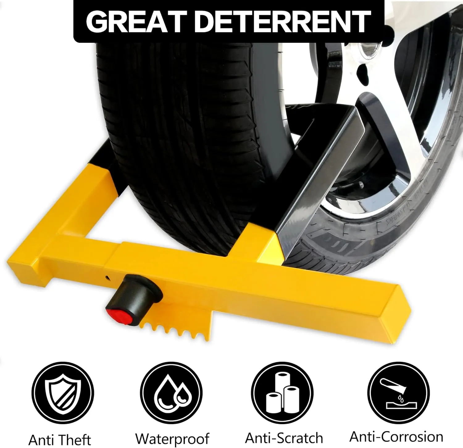 KAYCENTOP Wheel Lock Clamp Security Tire Lock Anti Theft for Max 15.5 inch Tire Width Universal Car Wheel Lock for Trailers SUV Boats Motorcycles Golf Cart Yellow/Black
