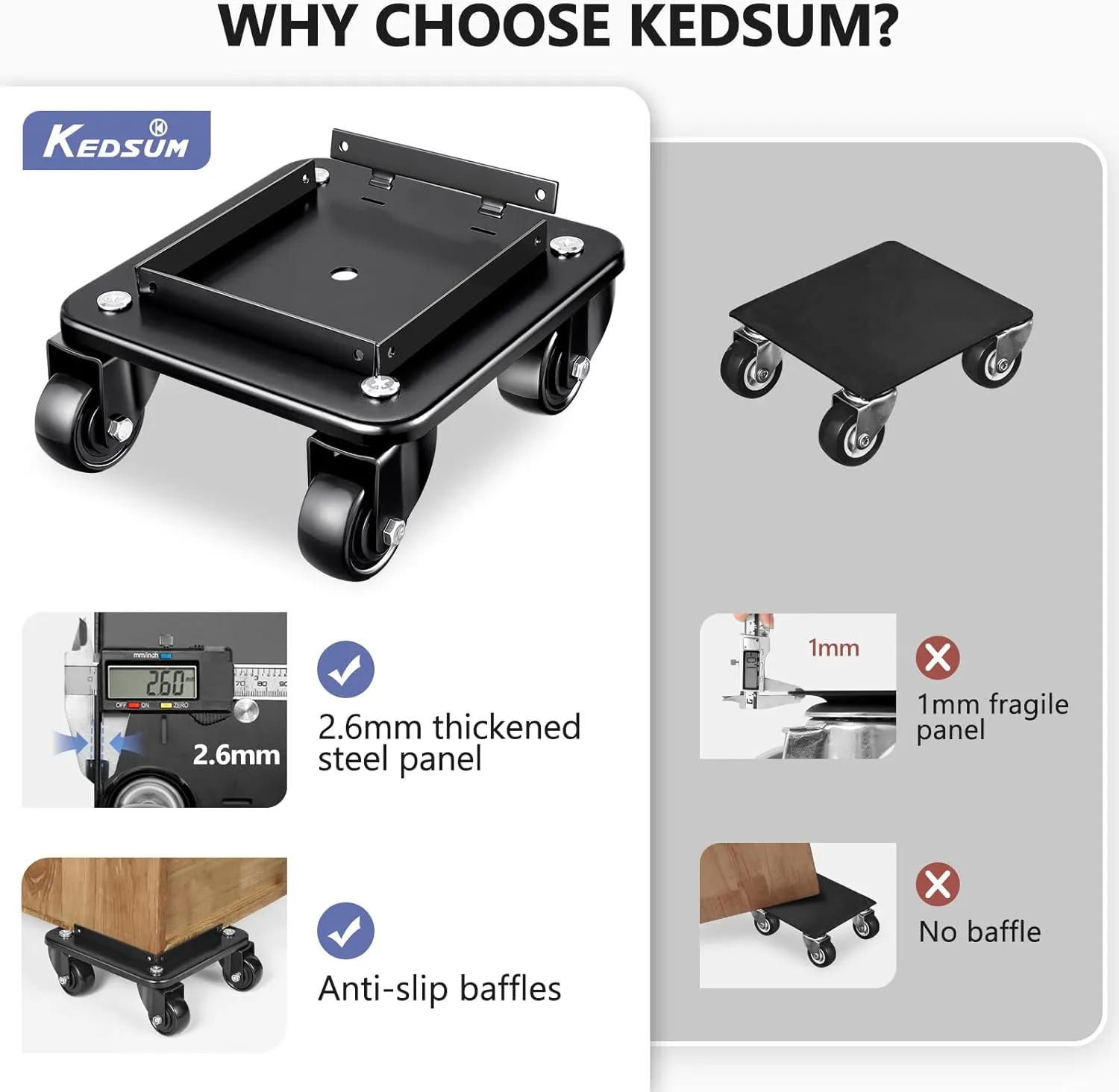 KEDSUM 2000LBS Furniture Movers with Wheels, Furniture Moving Dolly, Removeable Baffle Heavy Duty Dolly, Carbon Steel Panel, Furniture Lift Tool Set Used for Refrigerator, Sofa, Pool Table, Cabinet