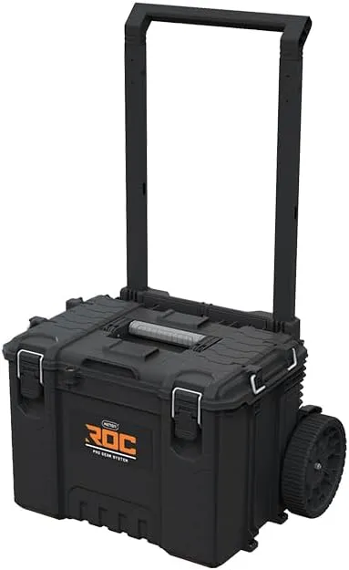 Keter ROC Pro Gear Heavy Duty Toolbox Cart with Wheels, 25 Year Warranty, Modular, Stackable, Lightweight, Durable, IP65 Water Resistant, Black