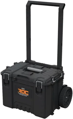 Keter ROC Pro Gear Heavy Duty Toolbox Cart with Wheels, 25 Year Warranty, Modular, Stackable, Lightweight, Durable, IP65 Water Resistant, Black