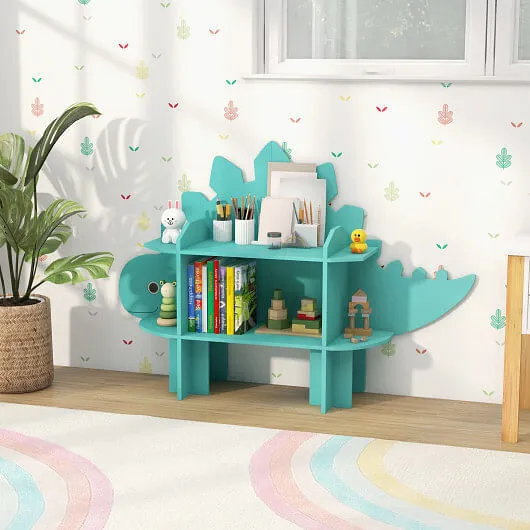 Kids Bookcase Shelf Toy Storage Organizer with Open Storage Shelves-Dinosaur - C