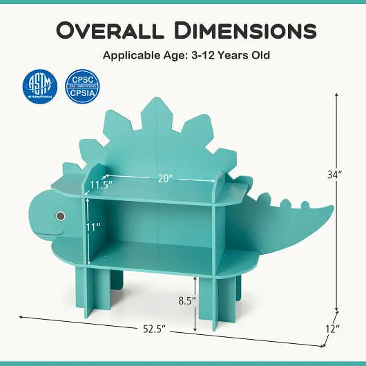 Kids Bookcase Shelf Toy Storage Organizer with Open Storage Shelves-Dinosaur - C