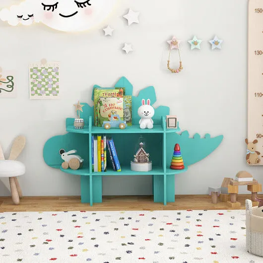 Kids Bookcase Shelf Toy Storage Organizer with Open Storage Shelves-Dinosaur - C