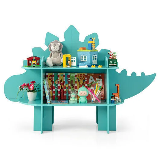 Kids Bookcase Shelf Toy Storage Organizer with Open Storage Shelves-Dinosaur - C