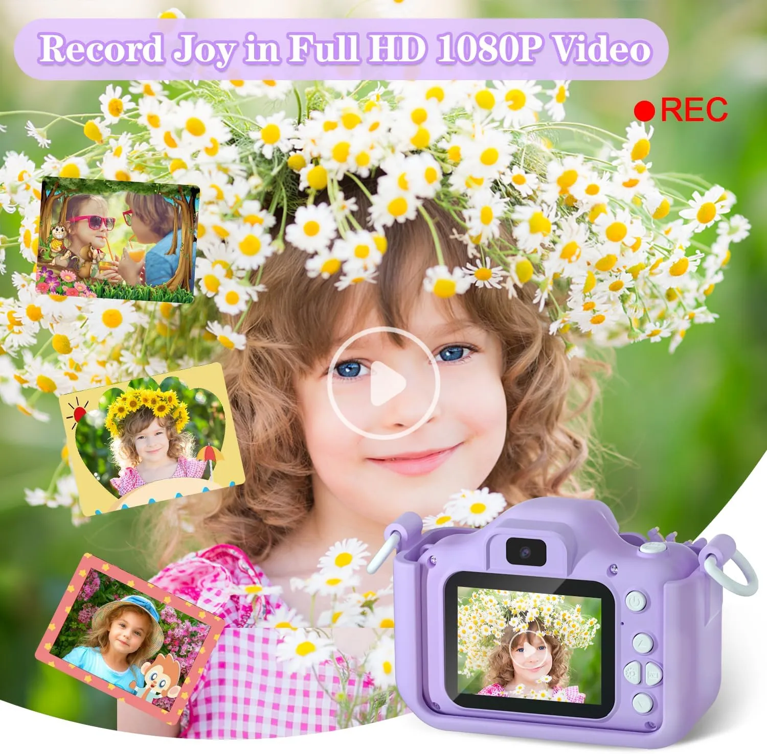 Kids Camera, Best Birthday for Girls/Boys Ages 3 4 5 6 7 8 9 10 11 12, Kids Digital Camera for Toddler with Video, Toy Camera for 3-12-Year-Olds Kids with 32GB Card - Purple
