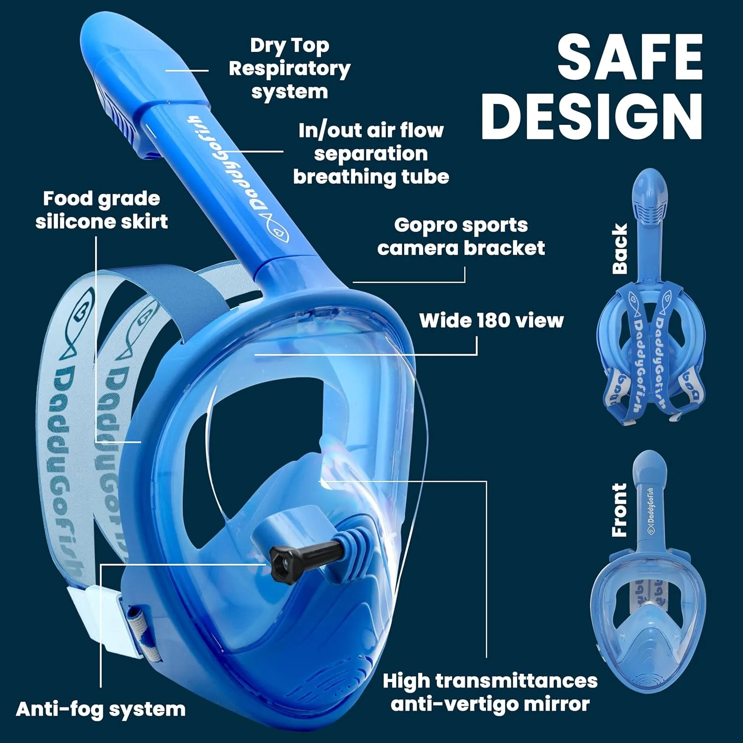 Kids Snorkel Mask | Snorkle Snorkeling Gear with Camera Mount | Extendable Telescopic Landing Fishing Net & Snorkeling Mask Combo Set Anti-Fog Anti-Leak