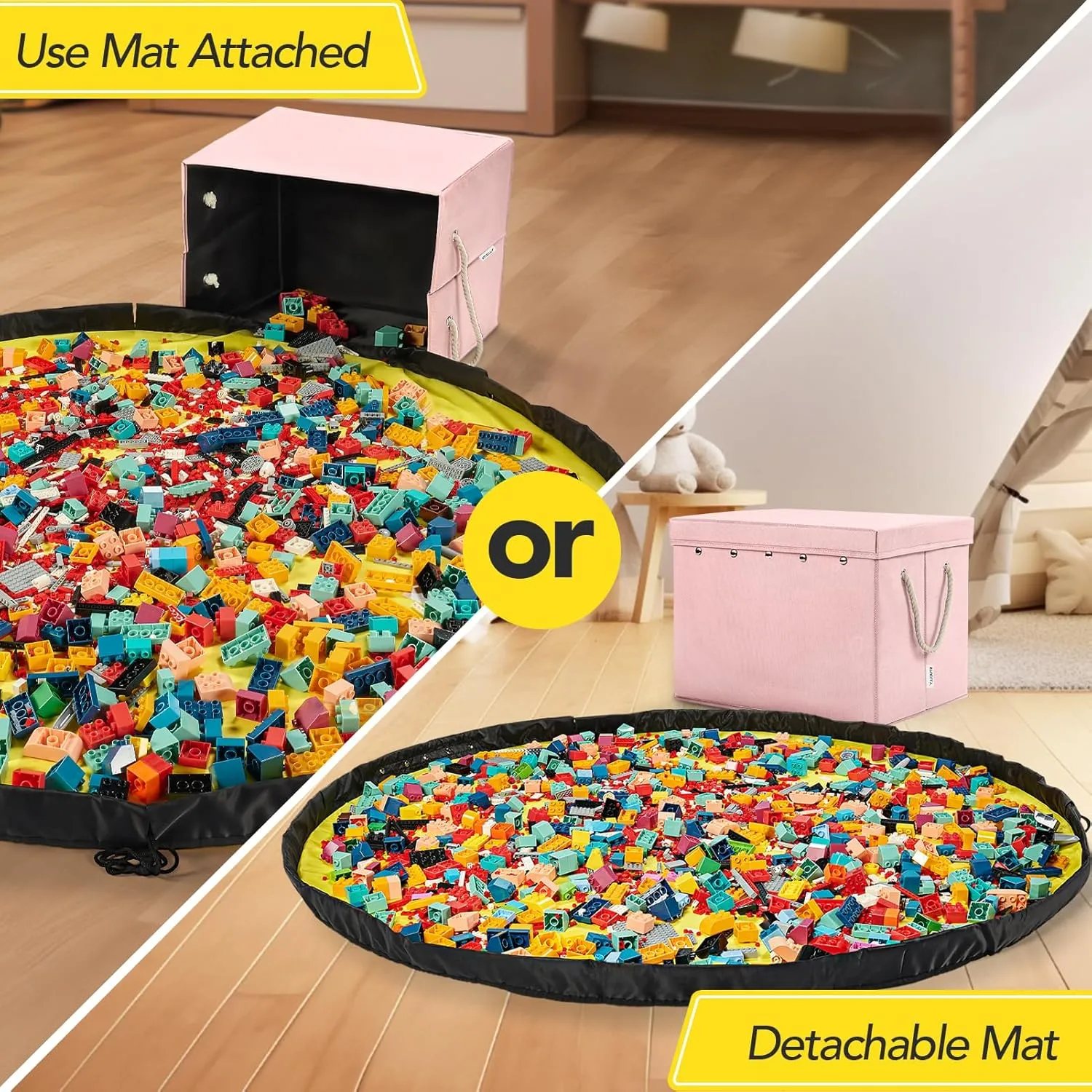 Kids Toy Box Chest Storage with Lid and Big Play Mat for Boys and Girls,Collapsible Fabric Toy Building Bricks Storage Container Organizer Bin with Rug for Playroom and Nursery Organization
