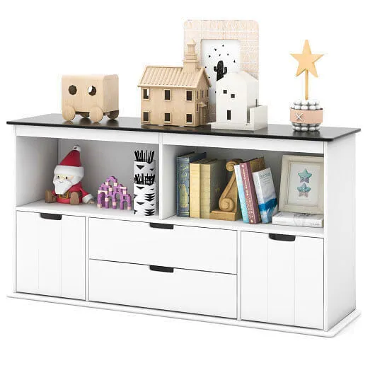 Kids Toy Storage Organizer with Blackboard Top-4-Drawer - Color: White