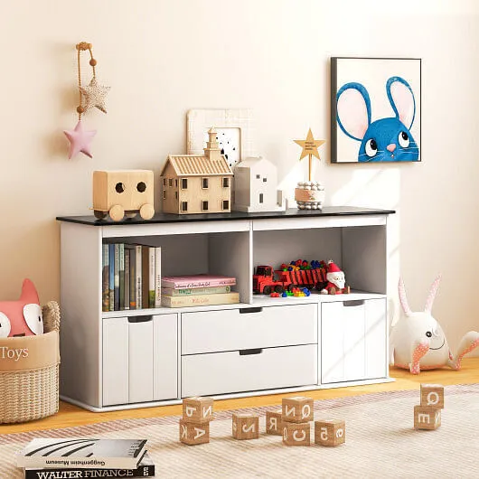 Kids Toy Storage Organizer with Blackboard Top-4-Drawer - Color: White