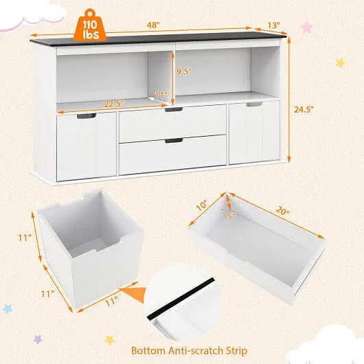 Kids Toy Storage Organizer with Blackboard Top-4-Drawer - Color: White