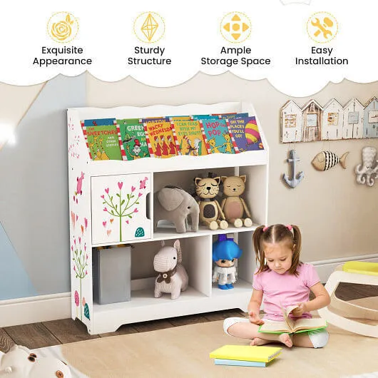 Kids Toy Storage Organizer with Book Shelf and Storage Cabinet-White - Color: Wh