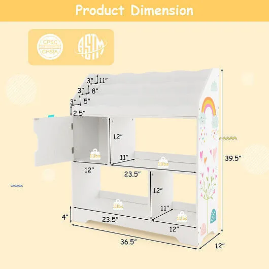 Kids Toy Storage Organizer with Book Shelf and Storage Cabinet-White - Color: Wh