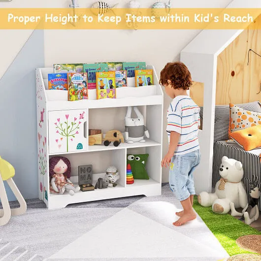 Kids Toy Storage Organizer with Book Shelf and Storage Cabinet-White - Color: Wh