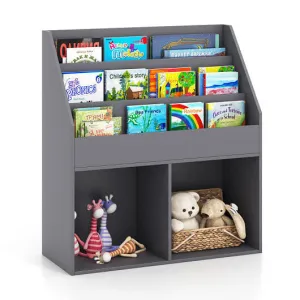 Kids Wooden Bookshelf Bookcase Children Toy Storage Cabinet Organizer-Gray - Col
