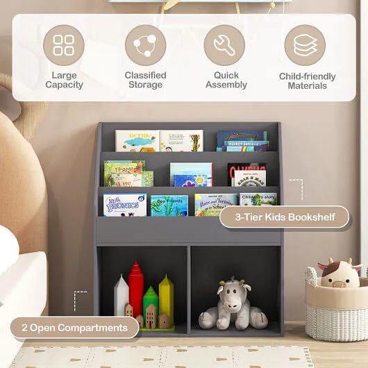Kids Wooden Bookshelf Bookcase Children Toy Storage Cabinet Organizer-Gray - Col